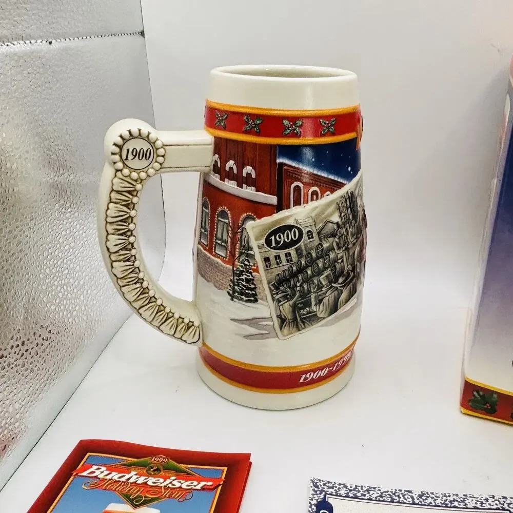 Budweiser 1999 Holiday Stein Ceramic Mug New In Box. With Paperwork. Very Nice!
